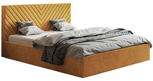 Musztardowe tapicerowane łóżko 160x200 - Nuvell 3X