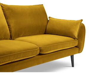 Żółta aksamitna sofa z czarnymi nogami Kooko Home Lento, 198 cm