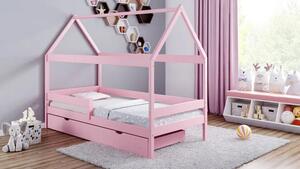 Różowe łóżko domek z szufladą - Petit 4X 160x80 cm