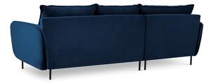 Niebieska narożna aksamitna sofa lewostronna Cosmopolitan Design Vienna
