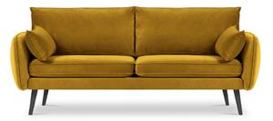 Żółta aksamitna sofa z czarnymi nogami Kooko Home Lento, 198 cm