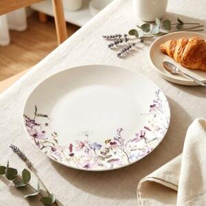 Talerz obiadowy płytki porcelanowy biały kwiaty LOUKA 27 cm