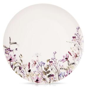Talerz obiadowy płytki porcelanowy biały kwiaty LOUKA 27 cm