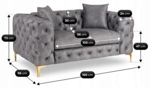 Sofa SORRENTO 2S Dwuosobowa Szara Welurowa Nowoczesna Glamour