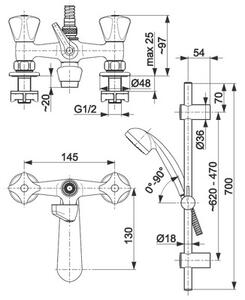 Bateria wannowa stojąca KFA ARMATURA Standard 305-312-00 Chrom