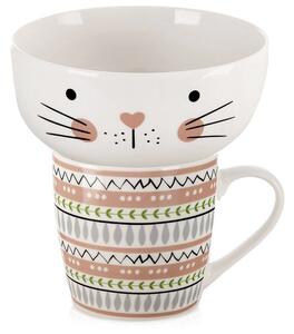 Kubek z miseczką dla dziecka porcelanowy kot 2 el