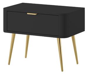 Szafka nocna czarna Oval 63 cm, do sypialni, na nóżkach, złote nóżki