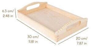 Mała Drewniana Taca z Uchwytami | CREATIVE DECO | 30x20x6,3cm | Naturalny