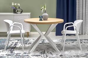 Okrągły rozkładany stół z krzesłami dąb złoty + biały - Revloso