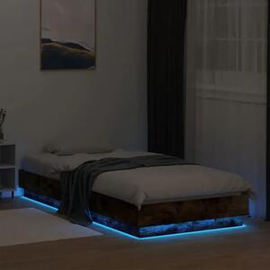 Pojedyncze łóżko ze stelażem i oświetleniem LED przydymiony dąb 90x200 - Surlei