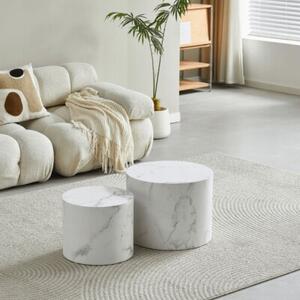 Stoliki Kawowe OkrÄ gÅe Loft Åawa Salon Zestaw Åaw 2w1 BiaÅy Marmur LEILA