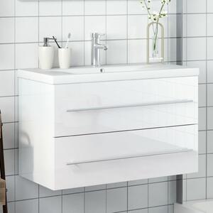Szafka łazienkowa z wbudowaną umywalką, wysoki połysk, biała