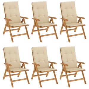 Rozkładane krzesła ogrodowe z poduszkami, 6 szt., drewno tekowe