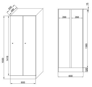 Szafa ubraniowa niska, 2-komorowa, 1500 x 600 x 500 mm, zamek cylindryczny, drzwi laminowane, brzoza
