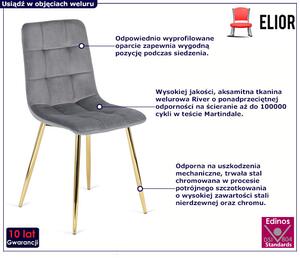 Szare welurowe krzesło w stylu glamour - Azlo