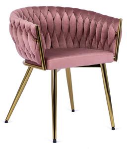 Różowe krzesło fotelowe welurowe glamour - Upro
