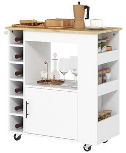 Wózek kuchenny z półką na wino, wyspa kuchenna na kółkach z płyty wiórowej, wózek kuchenny z szafką z cichym domykaniem, dąb | 83 x 40 x 83 cm | 26,8 kg | 6 butelek
