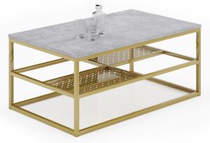 Metalowy stolik kawowy z półkami beton + złoty F8-W98