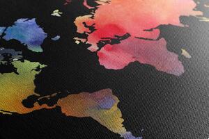 Obraz mapa świata w akwareli na czarnym tle