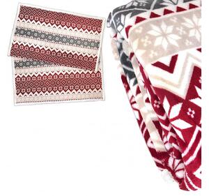2x Koc świąteczny z mikropluszu biało-czerwony z barankiem MERRY HUG 160x200 cm