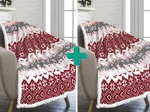 2x Koc świąteczny z mikropluszu biało-czerwony z barankiem MERRY HUG 160x200 cm