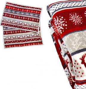 2x Koc świąteczny z mikropluszu czerwono-biały z barankiem WINTER DELIGHT 160x200 cm
