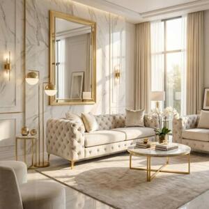 Sofa SORRENTO 3S Trzyosobowa Kremowa Welurowa Nowoczesna Glamour