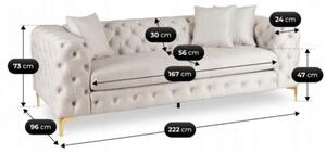 Sofa SORRENTO 3S Trzyosobowa Kremowa Welurowa Nowoczesna Glamour