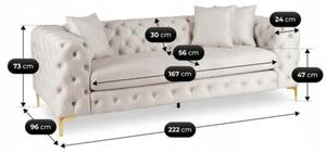 Sofa SORRENTO 3S Trzyosobowa Kremowa Welurowa Nowoczesna Glamour