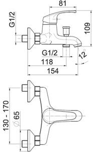 Bateria wannowa natynkowa KFA ARMATURA Krzem 4214-010-00 Chrom