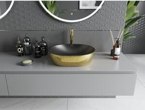 Mexen Viki umywalka nablatowa 48 x 35 cm, czarna mat/złota wzór łuski - 21054878