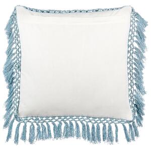 2 poduszki dekoracyjne bawełna 45 x 45 cm z frędzlami biało-niebieskie Pallida Beliani