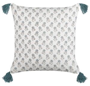 2 poduszki dekoracyjne bawełna 45 x 45 cm z frędzlami biało-niebieskie Cornus Beliani