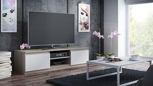Skandynawska szafka pod telewizor Verta 3X 140 cm - biała + dąb sonoma