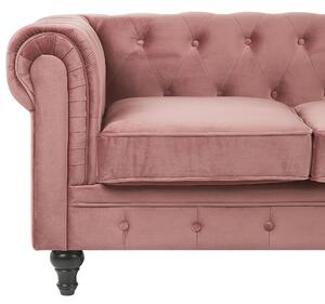 Klasyczna sofa 3-osobowa tapicerowana welurowa pikowana różowa Chesterfield Beliani