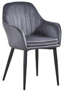Krzesło tapicerowane ALVA popiel welurowe na czarnych nogach
