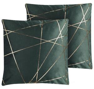 Zestaw 2 welurowych poduszek dekoracyjnych złoty wzór 45 x 45 cm zielony Pinus Beliani
