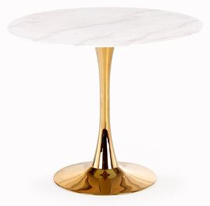Okrągły stół szklany CASEMIRO biały marmur / złoty 90x90