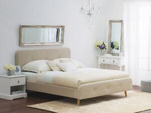 Tapicerowane łóżko ze stelażem 160 x 200 cm wezgłowie beżowe z guzikami Rennes Beliani