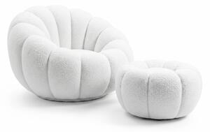 Fotel designerski BLOOM z podnóżkiem, biały