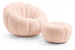 Fotel designerski BLOOM z podnóżkiem, jasnoróżowy