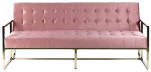 Sofa rozkładana welurowa złota rama 3-osobowa pikowana różowa Marstal Beliani