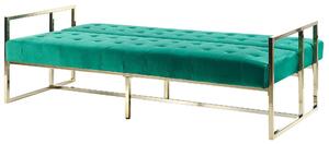 Sofa rozkładana welurowa złota rama 3-osobowa pikowana zielona Marstal Beliani