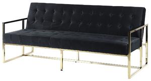 Sofa rozkładana welurowa złota rama 3-osobowa pikowana niebieska Marstal Beliani