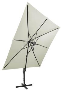 Parasol wiszący z lampkami LED i słupkiem, 300 cm, piaskowy