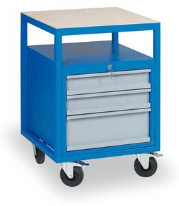 Schubladen-Werkzeugkasten für GD-Werkbänke, 3 Schubladen, 1 Fachboden, 575 x 600 x 850 mm, blau