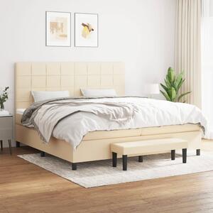 Łóżko kontynentalne z materacem, kremowe, tkanina, 200x200 cm