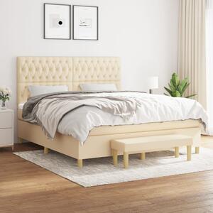Łóżko kontynentalne z materacem, kremowe, tkanina, 180x200 cm
