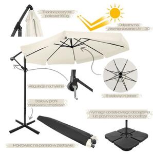 Składany parasol ogrodowy 350 cm XXL 8-ramienny BAUERKRAFT kolor beżowy