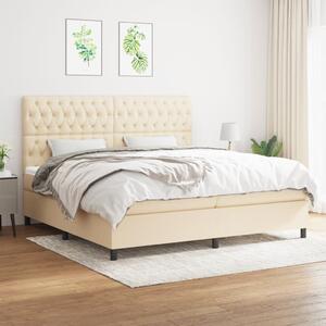 Łóżko kontynentalne z materacem, kremowe, tkanina, 200x200 cm